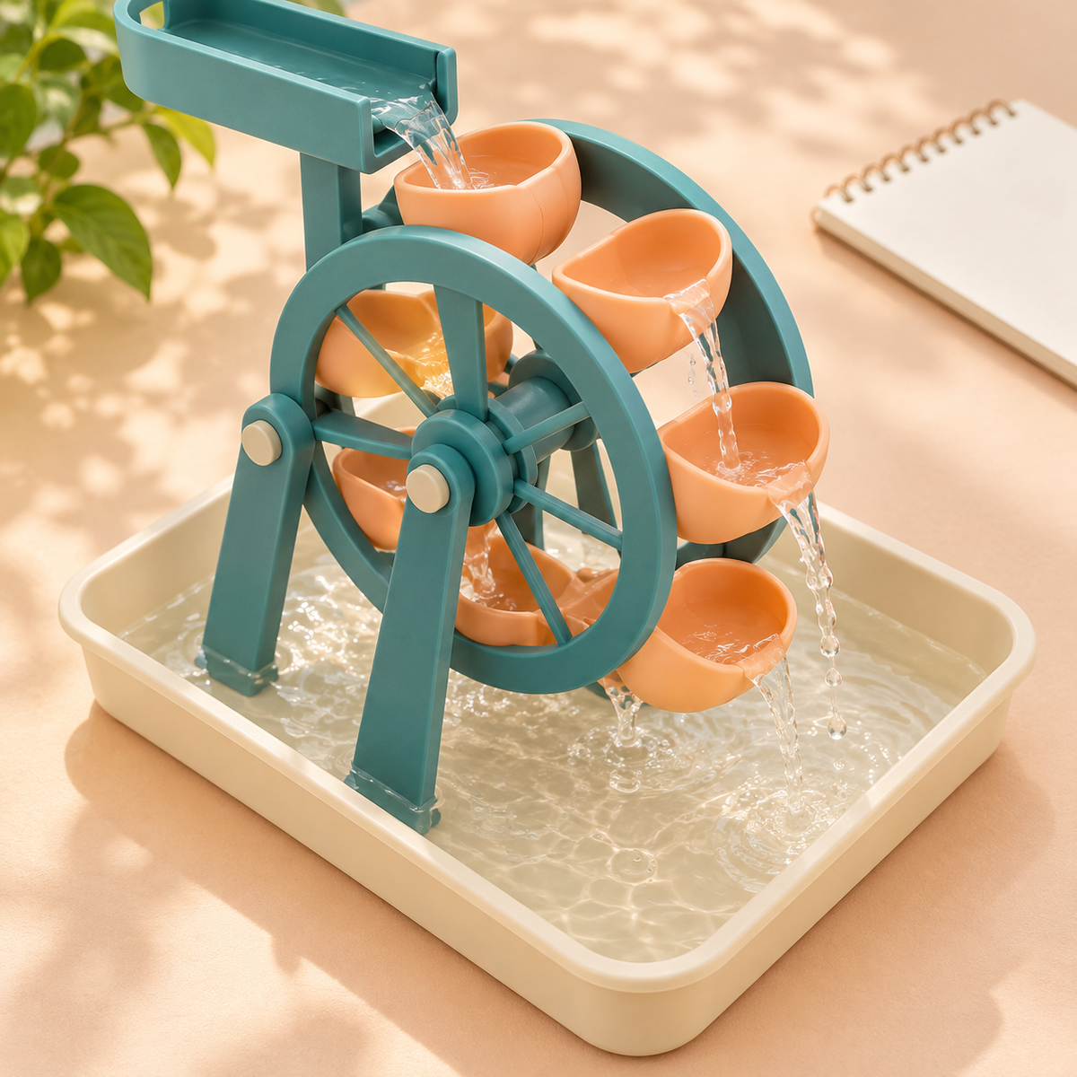 AI-generated illustrative Pour & Turn Water Wheel, view 2